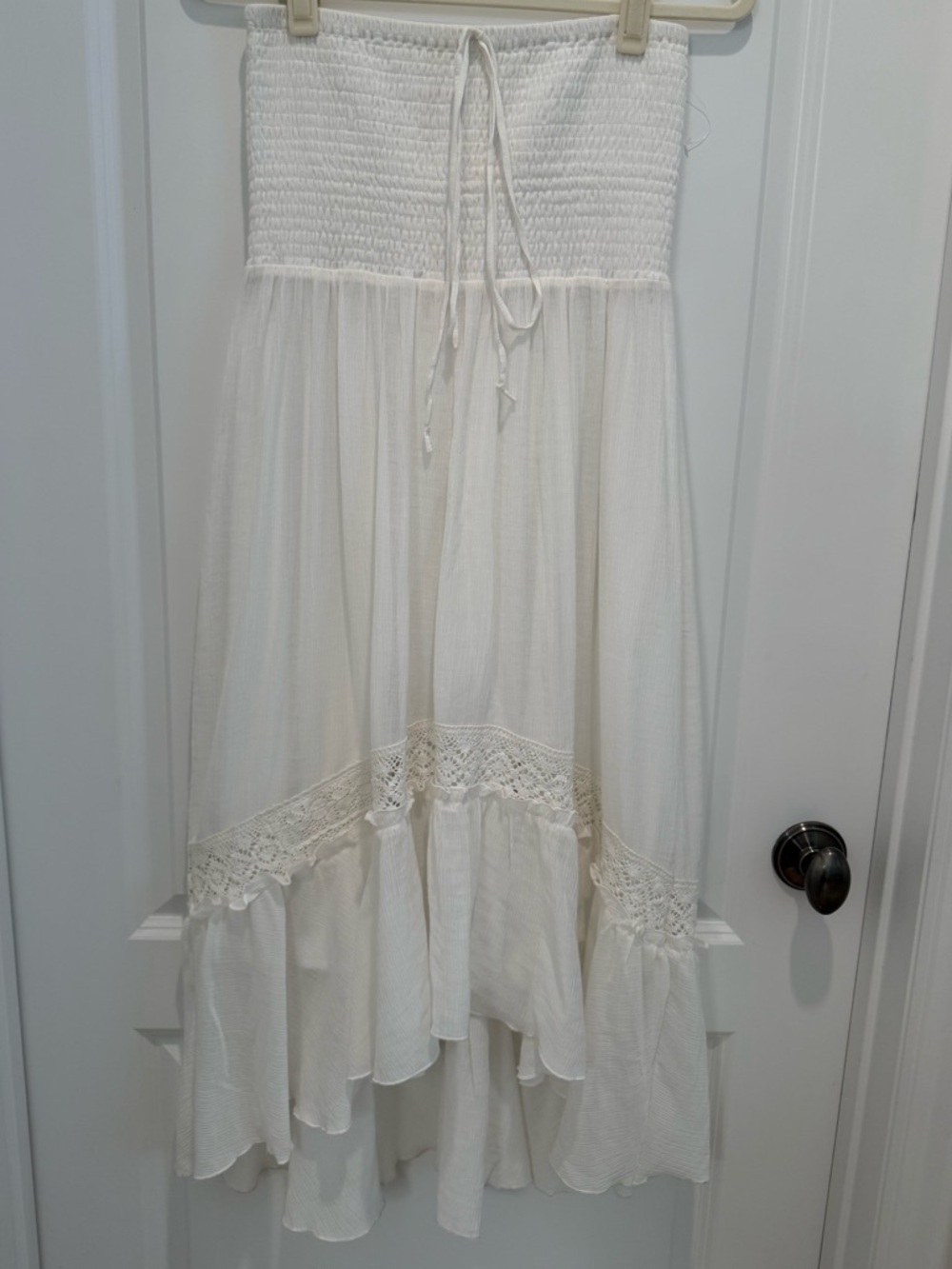 White Boho Smocked Waist Maxi Skirt/Dress-NWOT